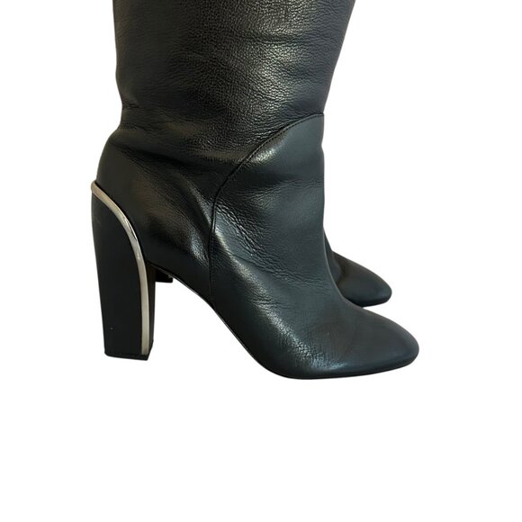Diane Von Furstenberg DVF Black Grace Boots Leather High Heel Silver Size 9.5 - Picture 9 of 16